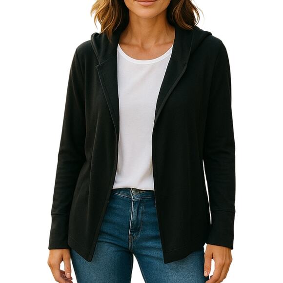 Standard James Perse Open Hooded Jacket M Black Minimalist Office Sophisticated - Picture 1 of 8